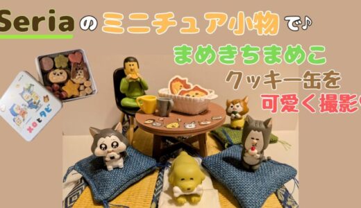 セリアのミニチュア小物でまめきちまめこクッキー缶を可愛く演出！