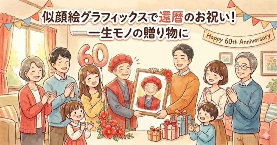 似顔絵グラフィックスで還暦のお祝い！一生モノの贈り物に