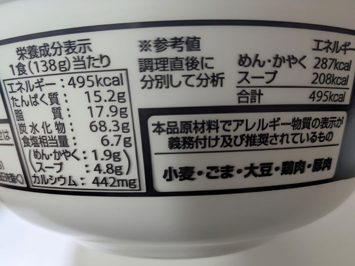 辛めの辛め辛辛魚の栄養成分表示。エネルギー495kcal、食塩相当量6.7g